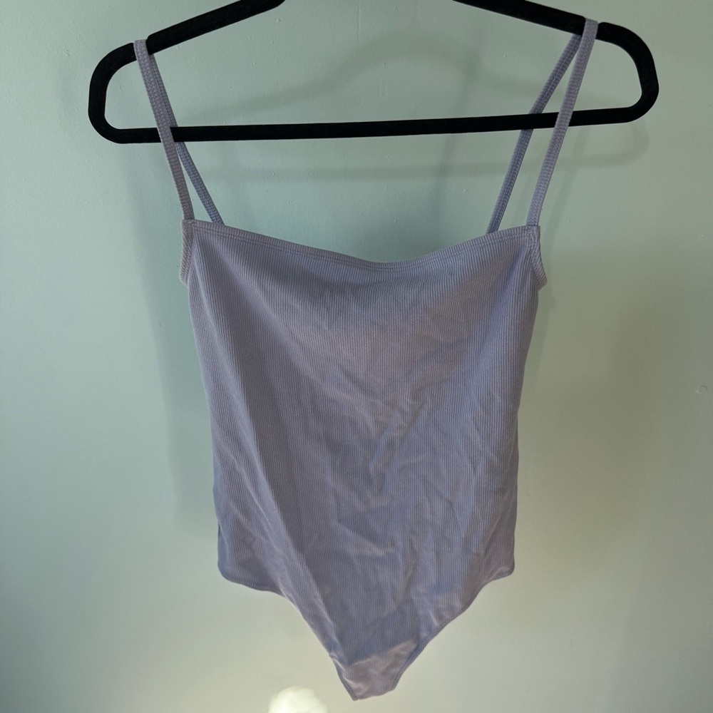 Abercrombie Soft A&F Rib Stretch Baby Blue Twist Back Thong Bodysuit Size L - Picture 4 of 8